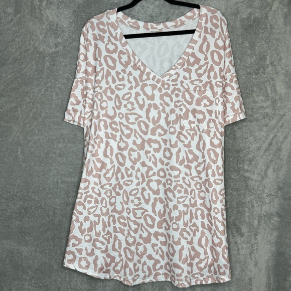 Amazon 5X Shirt Top Brown White Cheetah Print Short Sleeve V Neck Stretch Womens - Picture 1 of 7